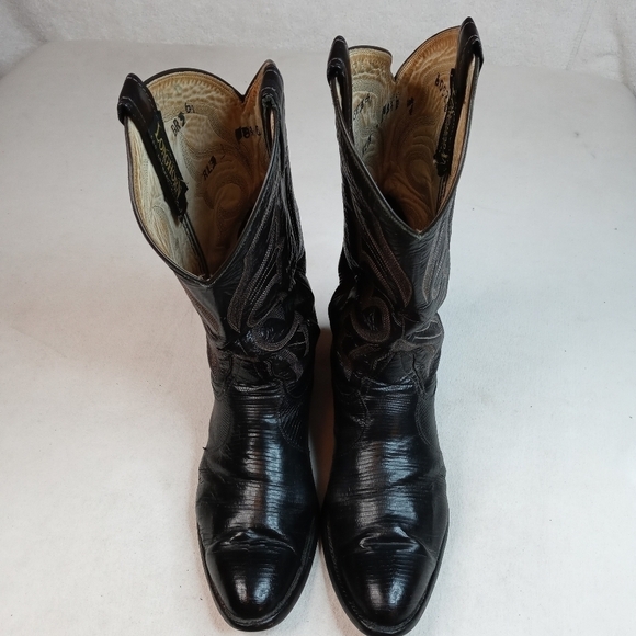 Longhorn men's black lizard skin western boots sz 8.5M - Picture 1 of 9